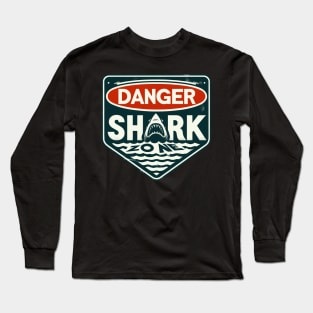 Retro Danger Shark Zone Warning Long Sleeve T-Shirt